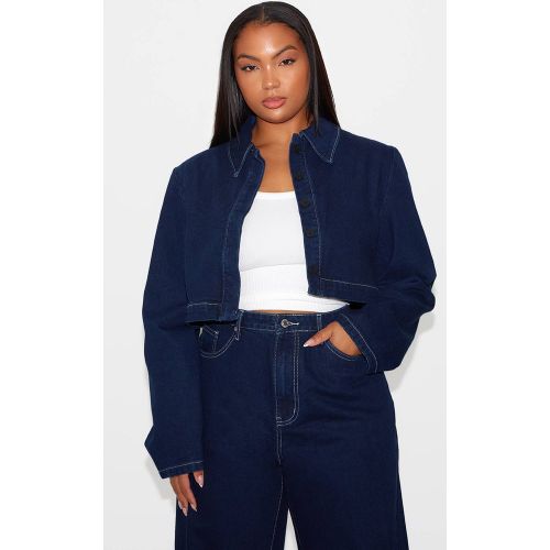 Indigo Veste En Denim Grande Taille Courte Avec Surpiqûres Contrastées | Taille 46 - PrettyLittleThing - Modalova