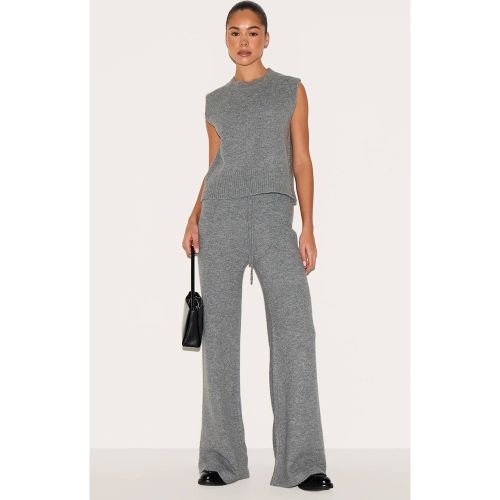 Charcoal Pantalon Large En Maille Douce Chiné | Taille Large - PrettyLittleThing - Modalova