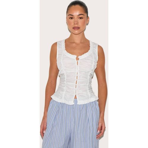 White Haut Ajusté En Coton Avec Fronces Sur Le Devant | Taille 42 - PrettyLittleThing - Modalova