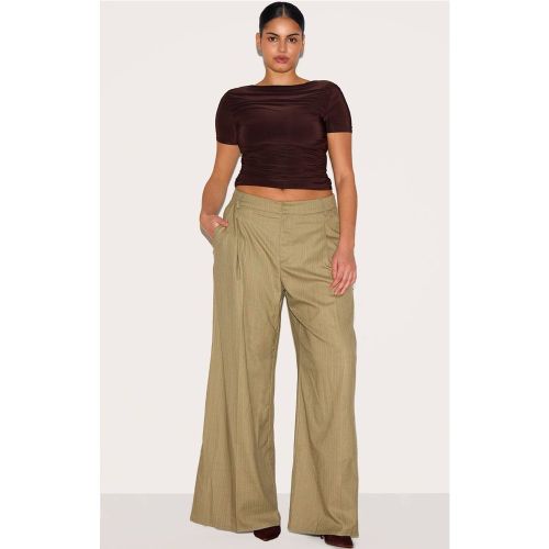 Olive Pantalon Droit Tailleur À Rayures Tennis Tissé Premium Plus | Taille 44 - PrettyLittleThing - Modalova