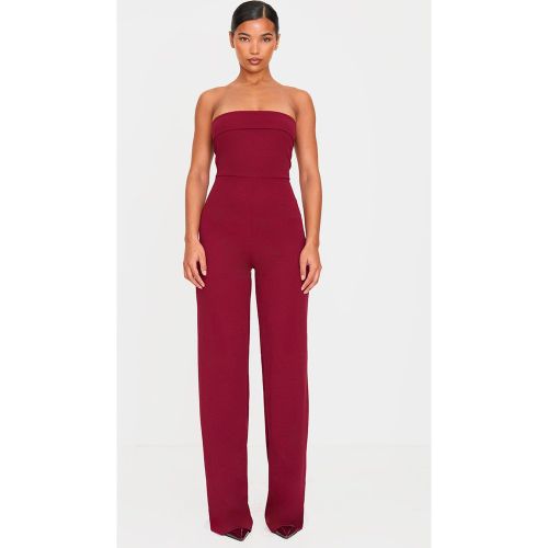 Burgundy Combinaison Jambe Large En Crêpe Avec Détail Col Revers | Taille 42 - PrettyLittleThing - Modalova