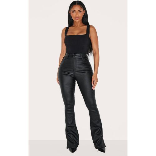 Black Jean Évasé Enduit À Ourlets Fendus Shape | Taille 42 - PrettyLittleThing - Modalova