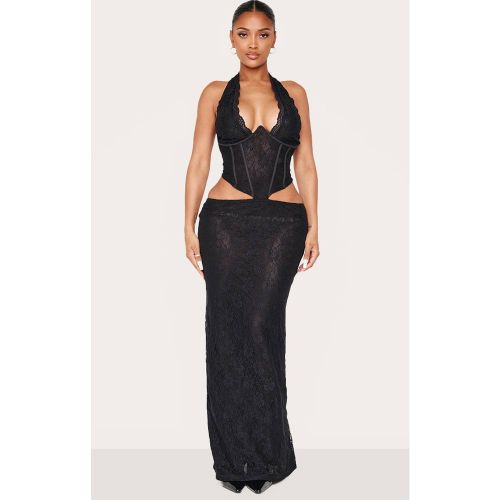 Black Robe Longue Corset Plongeante À Col Licou En Dentelle Shape | Taille 44 - PrettyLittleThing - Modalova