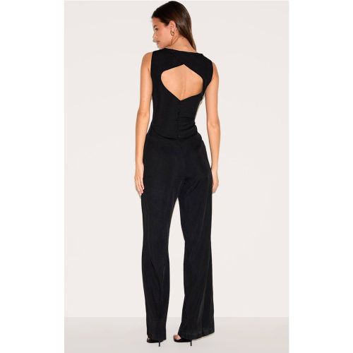 Black Combinaison-pantalon Jambe Droite Tissage Structuré Détail Dos Ouvert | Taille 42 - PrettyLittleThing - Modalova