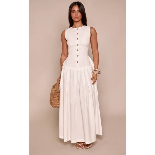 White Robe Maxi À Taille Basse Boutonnée Aspect Lin Petite | Taille 38 - PrettyLittleThing - Modalova