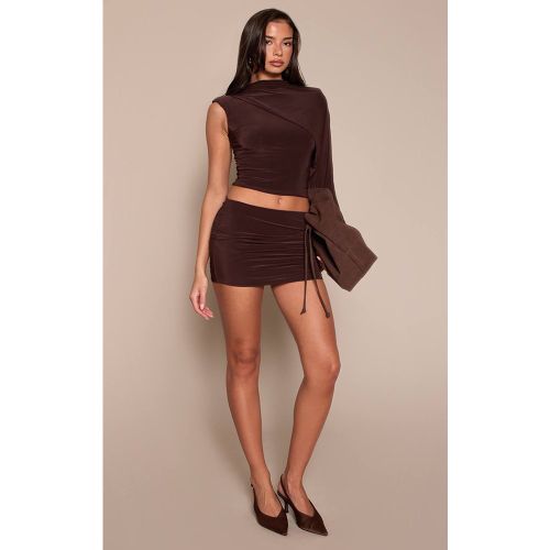 Dark Brown Mini-jupe Taille Mi-haute Froncée En Tissu Slinky - Ensemble Coordonné | Taille 40 - PrettyLittleThing - Modalova