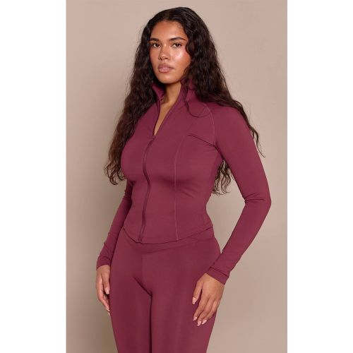 Burgundy Veste Zippée À Manches Longues Sculptante Avec Détails De Coutures | Taille Small - PrettyLittleThing - Modalova