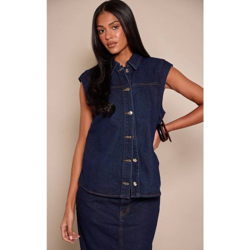 Indigo Haut En Jean Sans Manches À Épaules Tombantes Avec Boutonnages Grandes Tailles | Taille 42 - PrettyLittleThing - Modalova