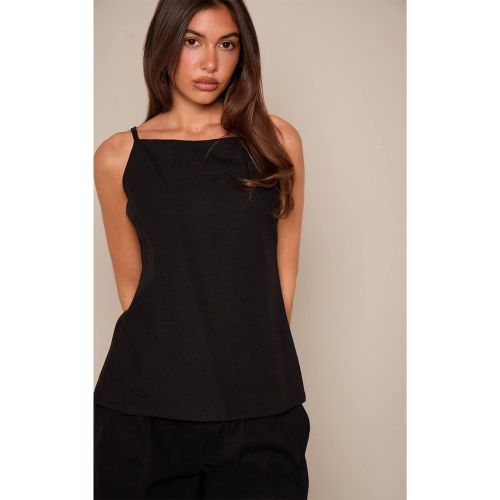Black Haut Caraco À Dos Avec Bretelles Entrecroisées Effet Lin | Taille 34 - PrettyLittleThing - Modalova