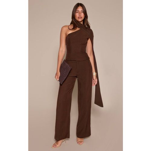 Dark Brown Pantalon Tailleur Tissé Avec Détails De Coutures | Taille 42 - PrettyLittleThing - Modalova