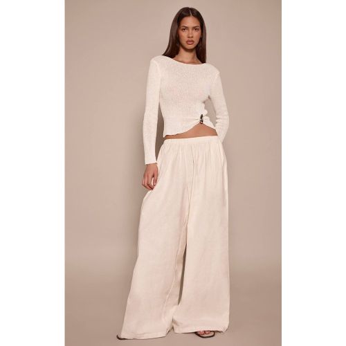 Cream Pantalon Palazzo Aspect Lin | Taille 32 - PrettyLittleThing - Modalova