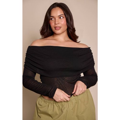 Black Haut Grande Taille À Manches Longues Col Bardot | Taille 48 - PrettyLittleThing - Modalova