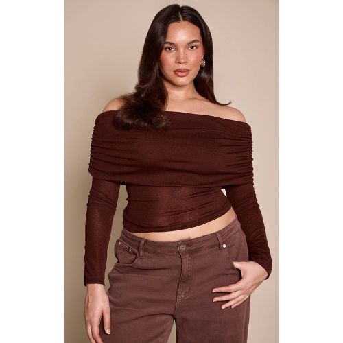 Haut Grande Taille À Manches Longues Col Bardot | Taille 44 - PrettyLittleThing - Modalova