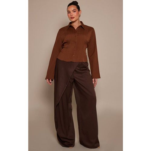 Brown Pantalon Grande Taille À Devant Cache-cœur En Tissu Tissé | Taille 44 - PrettyLittleThing - Modalova