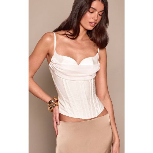 Cream Corset Tissé À Détail Superposé Sur Le Buste | Taille 42 - PrettyLittleThing - Modalova