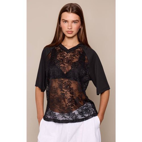 Black Haut Rugby Oversize À Col Contrastant En Dentelle | Taille 32 - PrettyLittleThing - Modalova