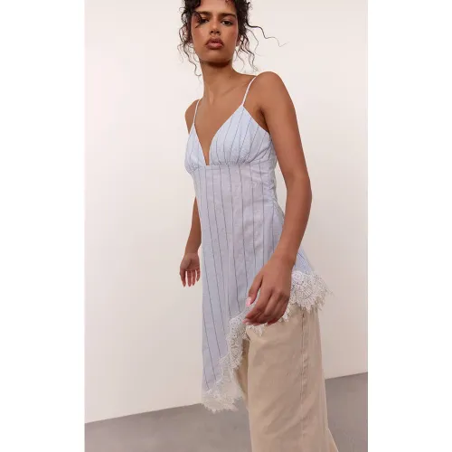 Blue Caraco Long Asymétrique À Bordure En Dentelle | Taille 32 - PrettyLittleThing - Modalova