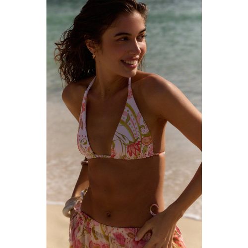 Cream Haut De Bikini Triangle À Pompons Imprimé Paisley | Taille 42 - PrettyLittleThing - Modalova