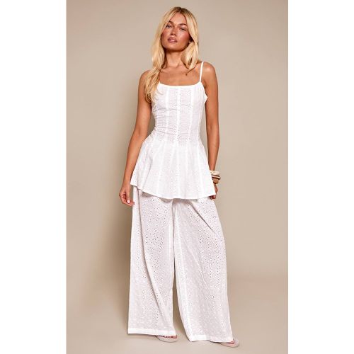 White Pantalon Droit Broderie Anglaise Ensemble Coordonné | Taille 42 - PrettyLittleThing - Modalova