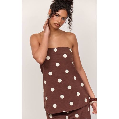 Dark Brown Haut Bandeau Fluide En Coton À Pois | Taille 32 - PrettyLittleThing - Modalova