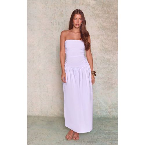 White Robe Maxi Bandeau Froncée En Tissu Extensible Tissé | Taille 36 - PrettyLittleThing - Modalova