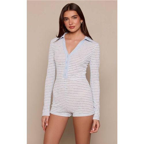 Blue Combi-pantalon À Rayures Côtelées Avec Col Et Manches Longues | Taille 42 - PrettyLittleThing - Modalova