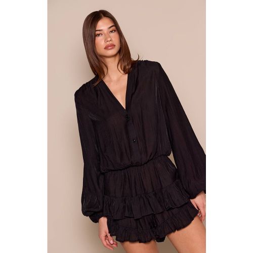 Black Combi-short En Mousseline À Volants Et Coupe Droite | Taille 32 - PrettyLittleThing - Modalova