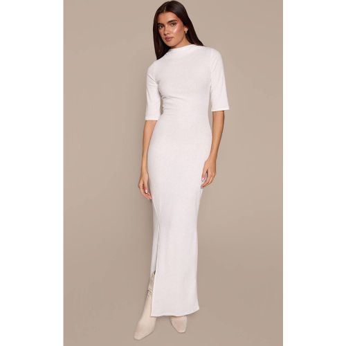 Cream Robe Moulante Côtelée À Col Montant Et Manches Courtes | Taille 42 - PrettyLittleThing - Modalova