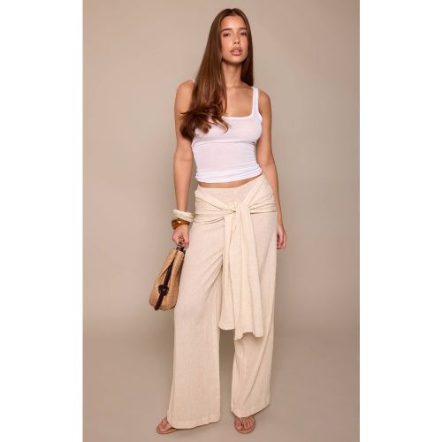Cream Pantalon À Détail Cache-cœur En Gaze Texturée | Taille 32 - PrettyLittleThing - Modalova