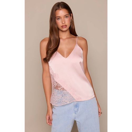 Light Pink Top Asymétrique À Bretelles Avec Bordure En Dentelle | Taille 44 - PrettyLittleThing - Modalova