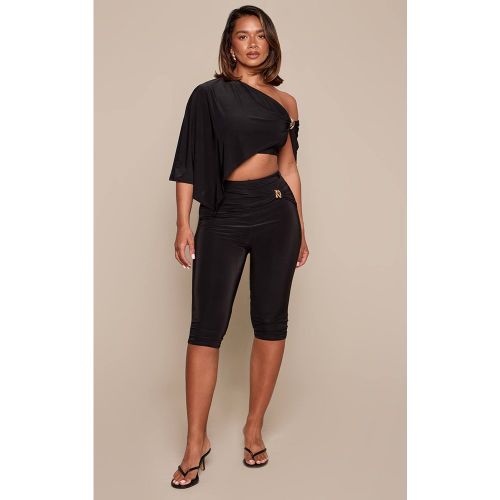 Black Capri Moulant En Tissu Slinky Avec Détails De Bordure Shape | Taille 36 - PrettyLittleThing - Modalova