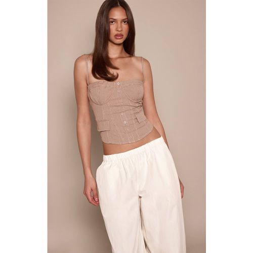 Brown Corset À Bretelles Courbées En Vichy Tissé | Taille 42 - PrettyLittleThing - Modalova