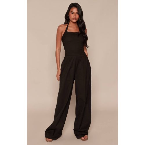 Black Combinaison Pantalon Dos Nu Effet Lin Avec Col Licou | Taille 32 - PrettyLittleThing - Modalova