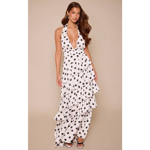 Robe Longue Satinée À Pois Avec Dos Nu Et Volants Étagés | Taille 32 - PrettyLittleThing - Modalova