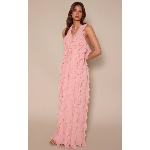Light Pink Robe Longue À Volants Sans Manches Avec Col Licou | Taille 42 - PrettyLittleThing - Modalova