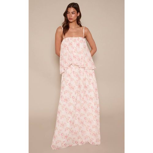 Pink Robe Maxi Bouffante En Mousseline À Imprimé Fleuri Ditsy | Taille 42 - PrettyLittleThing - Modalova