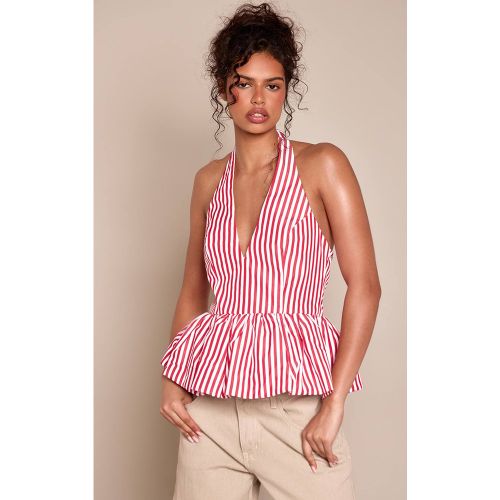 Top Péplum Tissé À Col Halter | Taille 32 - PrettyLittleThing - Modalova