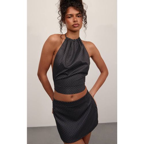 Black Top Court À Pois Col Licou Avec Liens Ensemble Coordonné | Taille 42 - PrettyLittleThing - Modalova