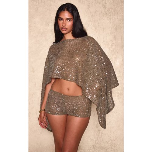 Khaki Ensemble Coordonné Haut Poncho À Sequins Texturés | Taille 36 - PrettyLittleThing - Modalova