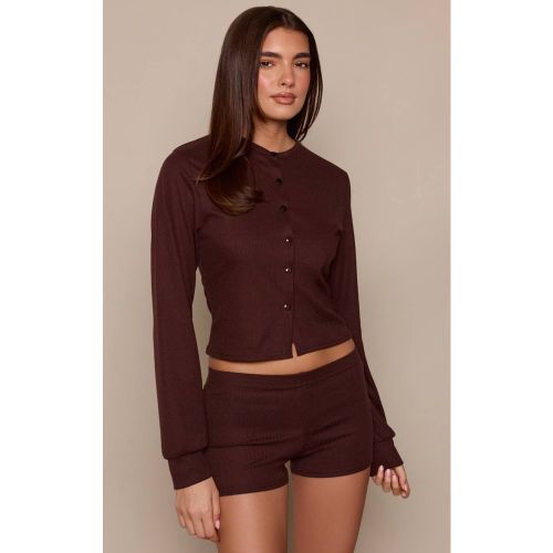 Dark Brown Cardigan Côtelé À Taille Cintrée | Taille 36 - PrettyLittleThing - Modalova