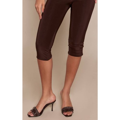 Brown Mules À Talons Chocolat En Dentelle Froncée Avec Nœud | Taille 33 - PrettyLittleThing - Modalova