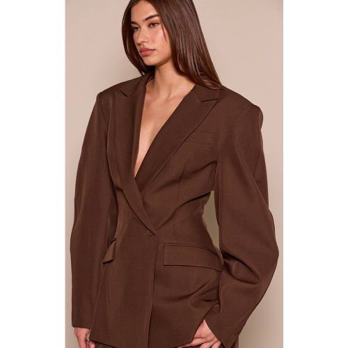 Dark Brown Blazer À Manches Cocon Et Détail Asymétrique | Taille 42 - PrettyLittleThing - Modalova
