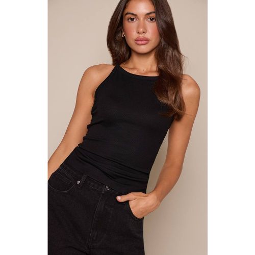 Black Débardeur Côtelé Doux À Encolure Droite Avec Détail | Taille 42 - PrettyLittleThing - Modalova