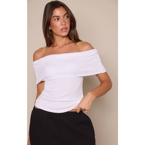 White Haut À Détail Bardot Avec Col Replié En Maille Côtelée Douce | Taille 36 - PrettyLittleThing - Modalova