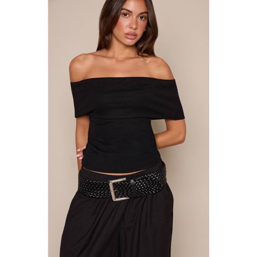 Black Haut À Détail Bardot Plié En Maille Côtelée Douce | Taille 42 - PrettyLittleThing - Modalova