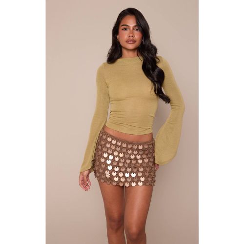 Olive Haut Long Texturé À Manches Évasées Extrêmes | Taille 42 - PrettyLittleThing - Modalova