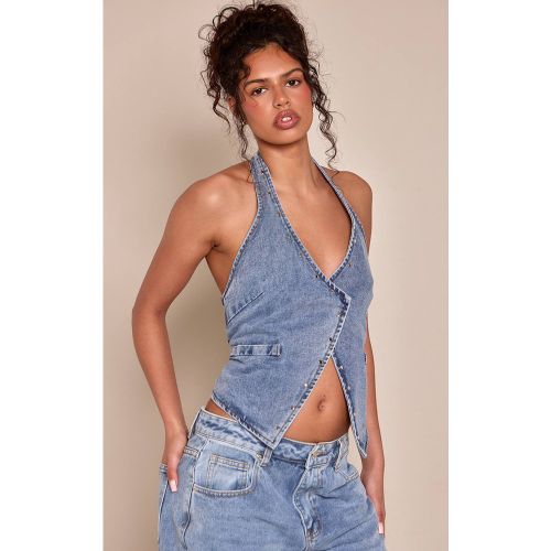 Gilet En Jean À Clous Avec Col Licou | Taille 42 - PrettyLittleThing - Modalova