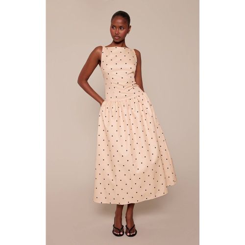 Yellow Robe Midi À Taille Basse Et Pois Citron | Taille 32 - PrettyLittleThing - Modalova