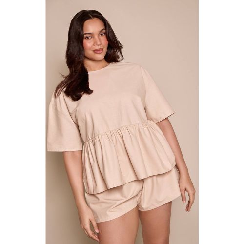 Oatmeal Haut Grande Taille En Tissu Texturé Avec Ourlet Péplum Coordonné | Taille 44 - PrettyLittleThing - Modalova