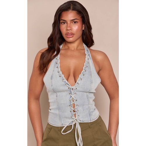 Blue Top Corset En Denim Clair À Laçage Shape Light | Taille 40 - PrettyLittleThing - Modalova
